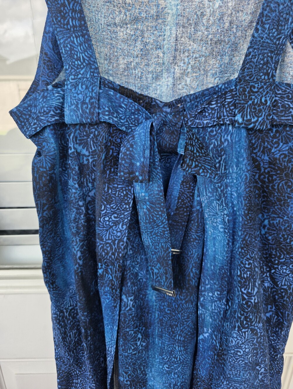 DKNY Blue Printed Shift Dress Size 10P Sleeveless Knee Length Bow NWT $138 - Picture 8 of 9